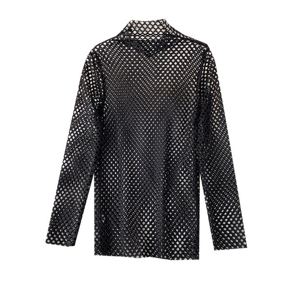 Μοντέρνα γυναικεία μπλούζα με ψηλό γιακά σε λευκό και μαύρο χρώμα