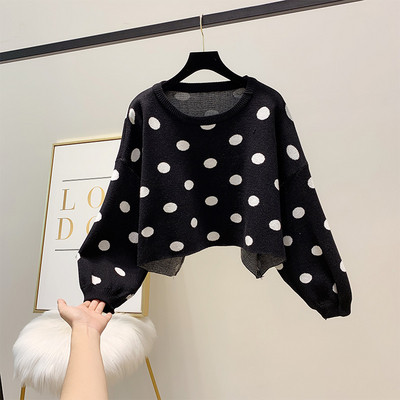 Széles női pöttyös pulóver kerek nyakkivágással, három színben