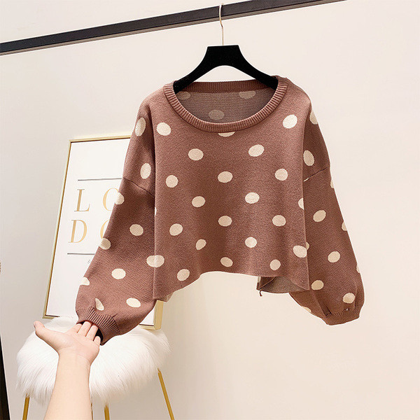 Széles női pöttyös pulóver kerek nyakkivágással, három színben