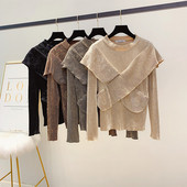 Modern női bársony blúz kerek nyakkivágással, négy színben