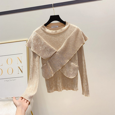 Modern női bársony blúz kerek nyakkivágással, négy színben