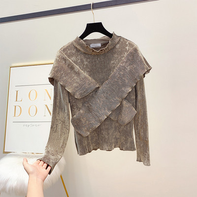 Modern női bársony blúz kerek nyakkivágással, négy színben