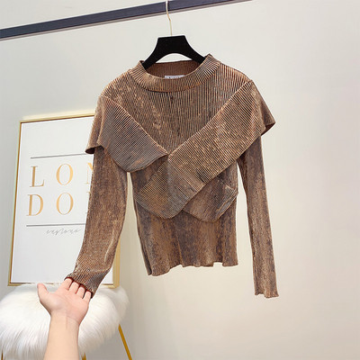 Modern női bársony blúz kerek nyakkivágással, négy színben