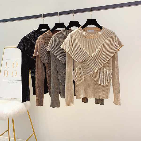 Modern női bársony blúz kerek nyakkivágással, négy színben