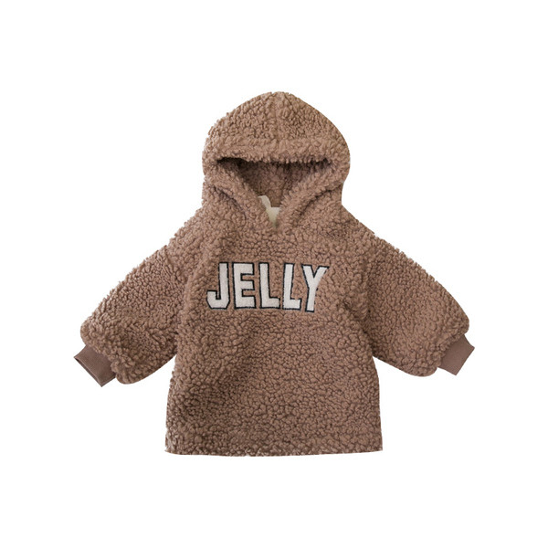 Μοντέρνο παιδικό φούτερ με κουκούλα και με κεντήματα σε καφέ και λευκό χρώμα