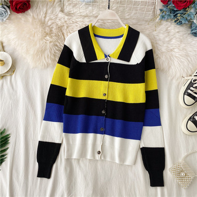 Modern női csíkos mellény gombokkal és hosszú ujjú három színben