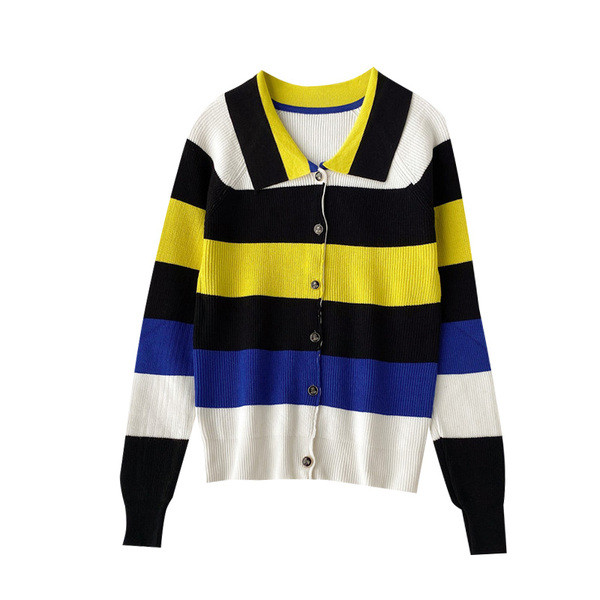 Modern női csíkos mellény gombokkal és hosszú ujjú három színben