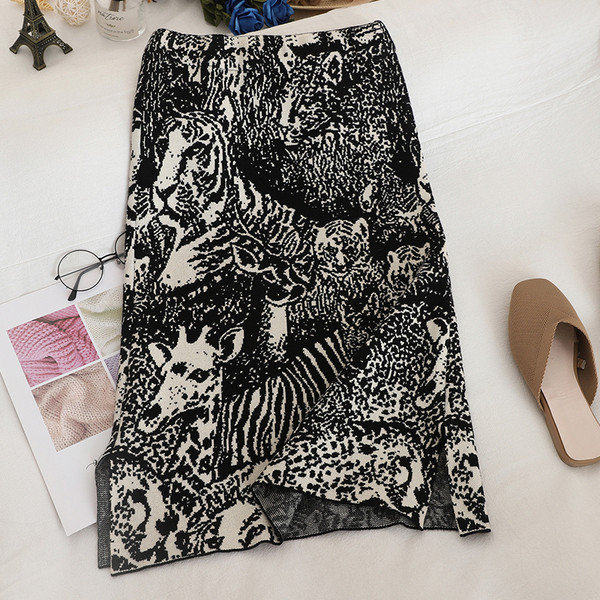 Modern női pulóver és szoknya szett vékony kötésből