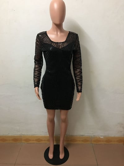 Elegáns női rövid ruha, hosszú ujjú fekete színben