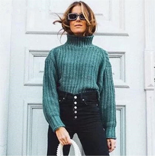 Μοντέρνο γυναικείο φαρδύ πουλόβερ με ψηλό κολάρο σε τέσσερα χρώματα