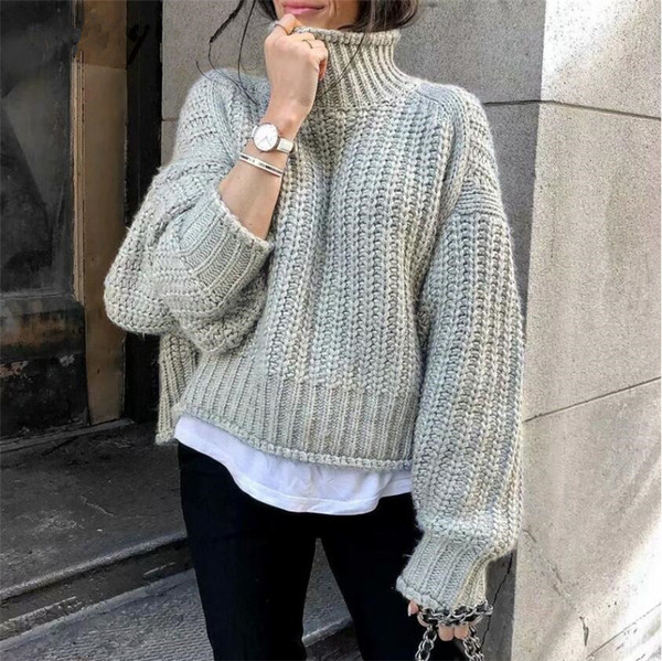 Μοντέρνο γυναικείο φαρδύ πουλόβερ με ψηλό κολάρο σε τέσσερα χρώματα