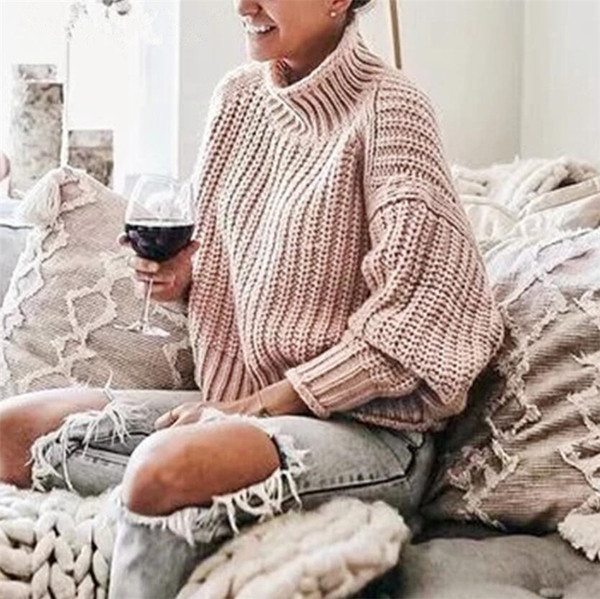 Μοντέρνο γυναικείο φαρδύ πουλόβερ με ψηλό κολάρο σε τέσσερα χρώματα