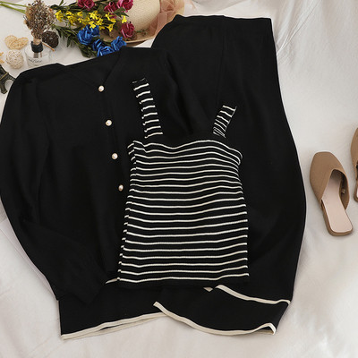 Három részből álló, fekete és bézs színű, napi női szett