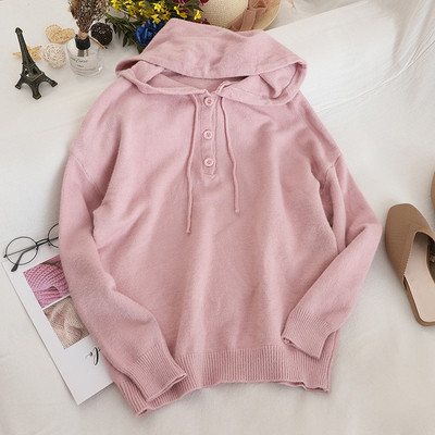 Γυναικείο φούτερ με κουκούλα και κουμπιά σε τέσσερα χρώματα