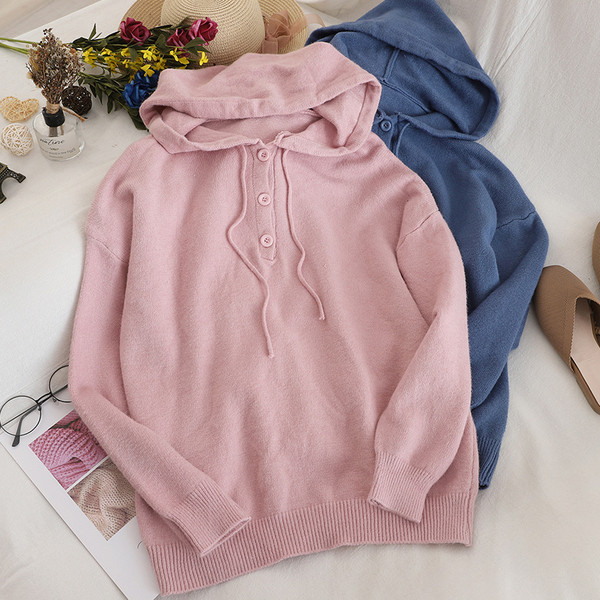 Γυναικείο φούτερ με κουκούλα και κουμπιά σε τέσσερα χρώματα