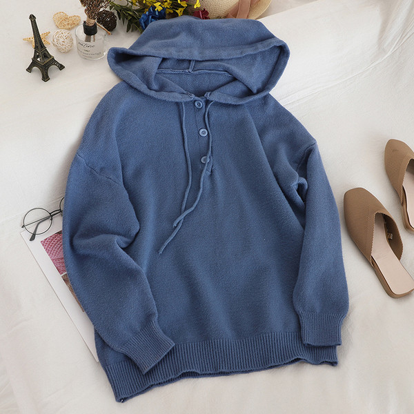 Γυναικείο φούτερ με κουκούλα και κουμπιά σε τέσσερα χρώματα