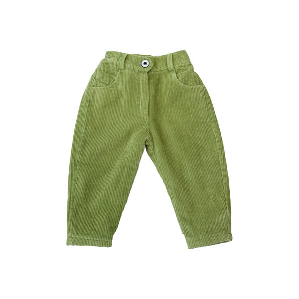 Modern gyereknadrág fiúknak bézs, zöld és narancs színben