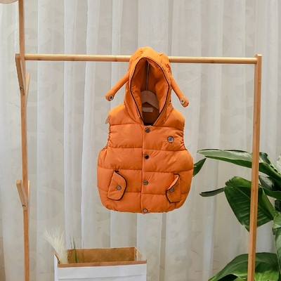 Vesta moderna pentru copii cu gluga in culorile gri, portocaliu si negru pentru baieti