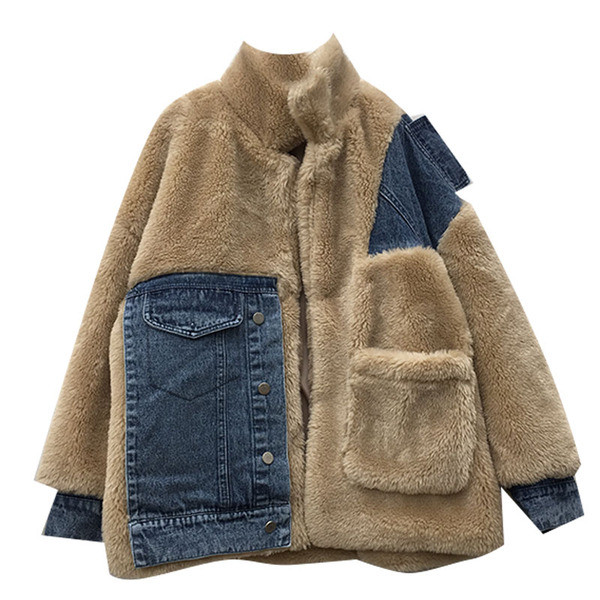 Model nou de jachetă de puf de damă cu buzunar de culoare maro și bej