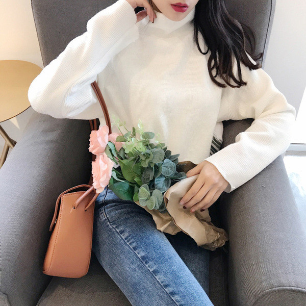 Casual γυναικείο πουλόβερ με φαρδιά μανίκια και υψηλό γιακά