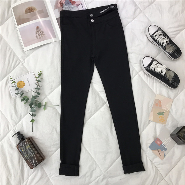 Pantaloni casual dama Model slim cu talie inalta in negru