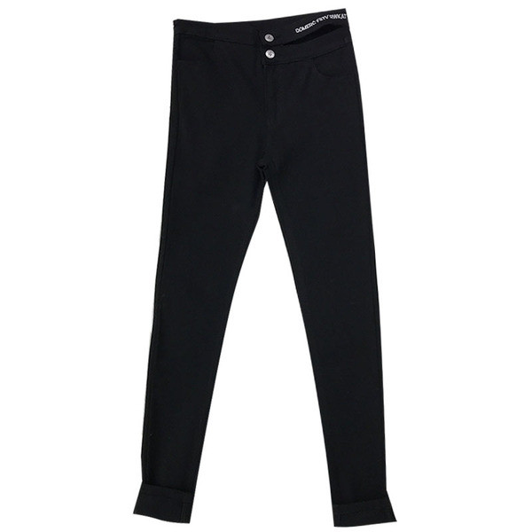 Pantaloni casual dama Model slim cu talie inalta in negru
