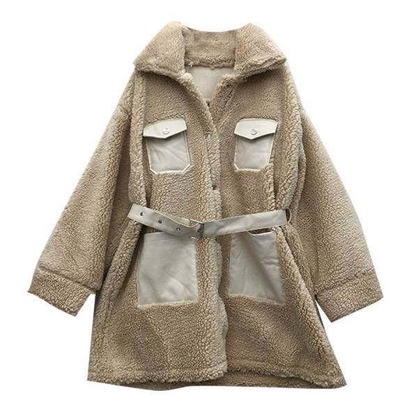 Aktuális női kabát bőr zsebekkel és övvel több színben