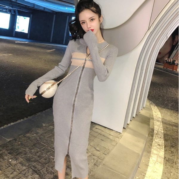 Hosszú kötött ruha cipzárral két színben