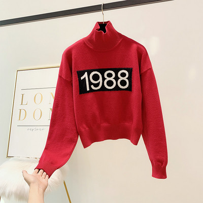 Μοντέρνο γυναικείο πουλόβερ με υψηλό γιακά σε διάφορα χρώματα