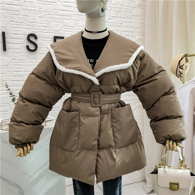 Női kabát övvel és zsebekkel fekete, barna és zöld színben