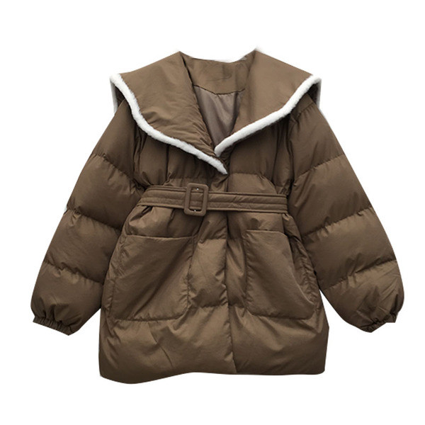 Női kabát övvel és zsebekkel fekete, barna és zöld színben