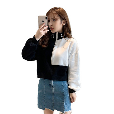 Καθημερινό γυναικείο φούτερ με φερμουάρ και γράμματα σε τρία χρώματα