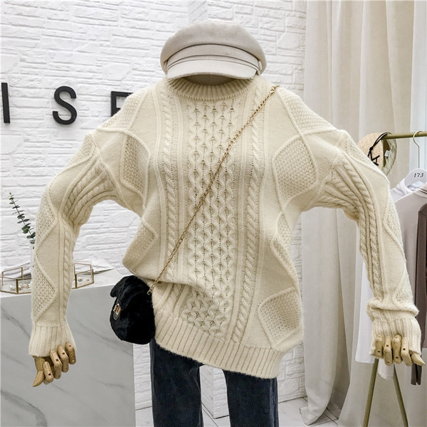 Μοντέρνο γυναικείο πουλόβερ φαρδύ σχέδιο σε ροζ, πορτοκαλί, κίτρινο και λευκό χρώμα