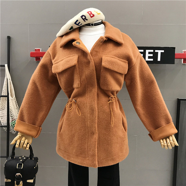 Palton casual de dama cu buzunare si cravate in talie in trei culori