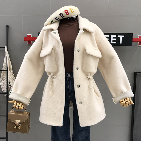 Palton casual de dama cu buzunare si cravate in talie in trei culori