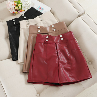 Модерни дамски кожени панталони с висока талия в четири цвята