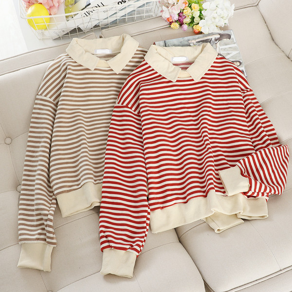 Bluza de dama in dungi cu guler in mai multe culori