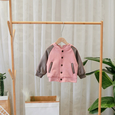 Μοντέρνο παιδικό πουλόβερ με κουμπιά σε ροζ και πράσινο χρώμα για κορίτσια και αγόρια