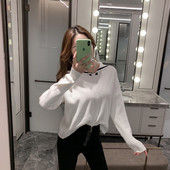 Pulover casual dama cu guler de culoare alba