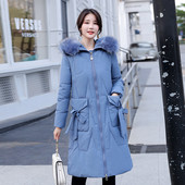 Geaca de iarna de dama moderna cu buzunare - model lung in alb, negru si albastru