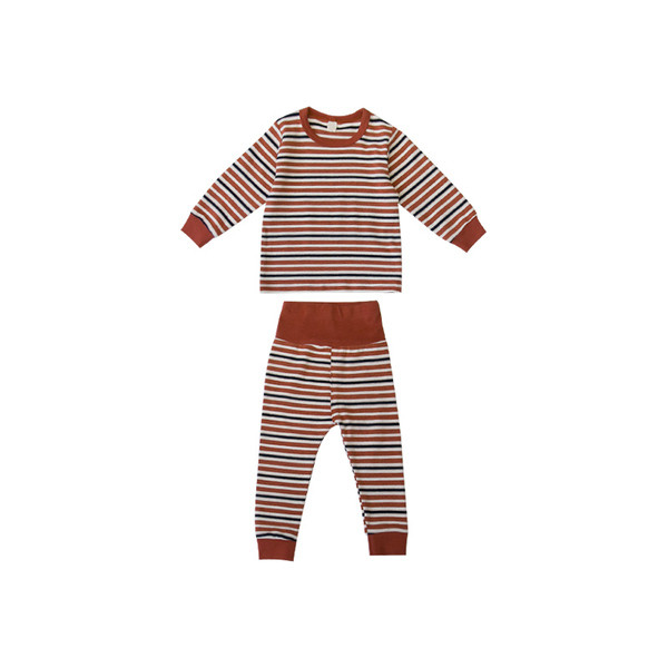 Set zilnic pentru copii în dungi pentru băieți în două părți în verde și portocaliu