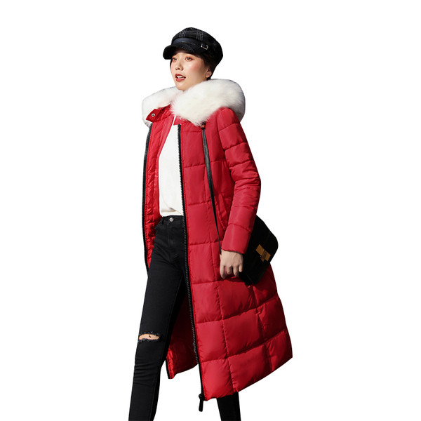 Geaca de iarna de dama model lung in alb, negru, portocaliu si rosu