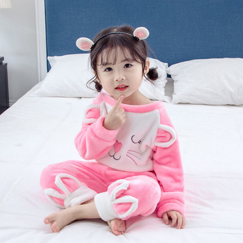 Χειμερινή παιδική πιτζάμα για κορίτσια σε μπλε και ροζ χρώμα