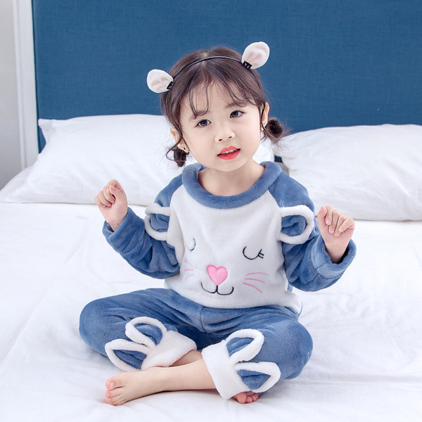 Χειμερινή παιδική πιτζάμα για κορίτσια σε μπλε και ροζ χρώμα