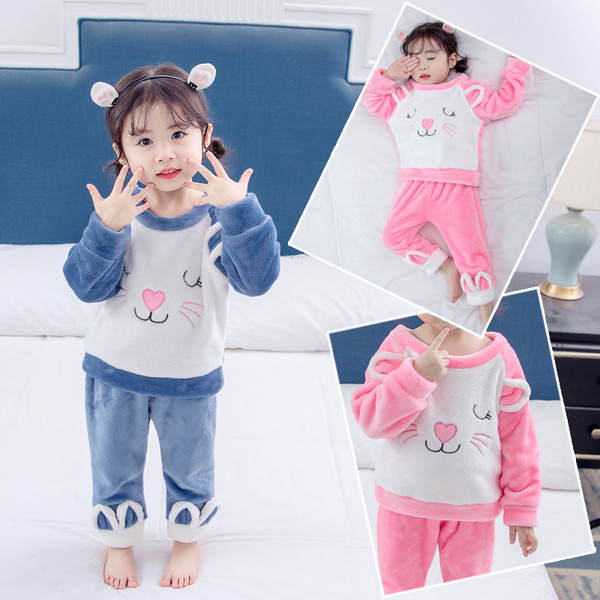 Χειμερινή παιδική πιτζάμα για κορίτσια σε μπλε και ροζ χρώμα