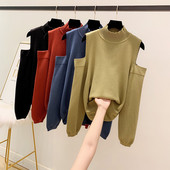 Μοντέρνο γυναικείο πουλόβερ τ με κολάρο και γυμνά ώμους σε διάφορα χρώματα