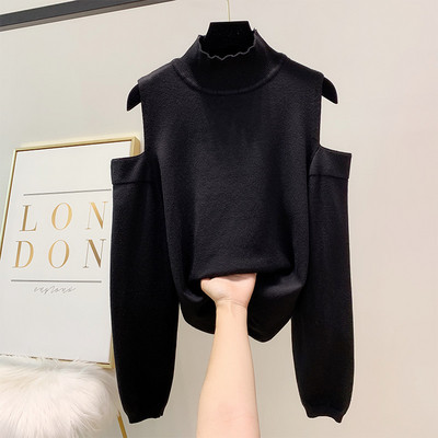 Μοντέρνο γυναικείο πουλόβερ τ με κολάρο και γυμνά ώμους σε διάφορα χρώματα