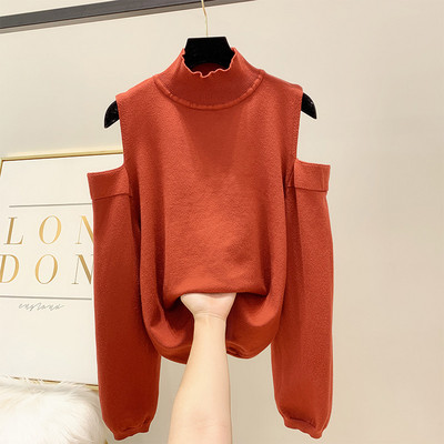 Μοντέρνο γυναικείο πουλόβερ τ με κολάρο και γυμνά ώμους σε διάφορα χρώματα