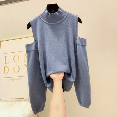 Μοντέρνο γυναικείο πουλόβερ τ με κολάρο και γυμνά ώμους σε διάφορα χρώματα