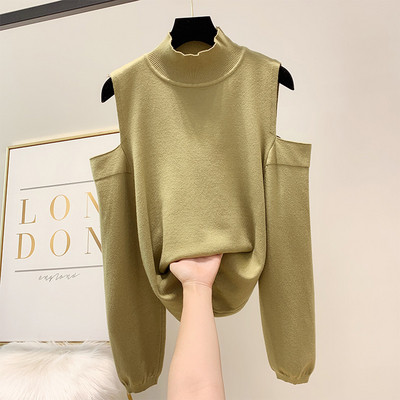 Μοντέρνο γυναικείο πουλόβερ τ με κολάρο και γυμνά ώμους σε διάφορα χρώματα